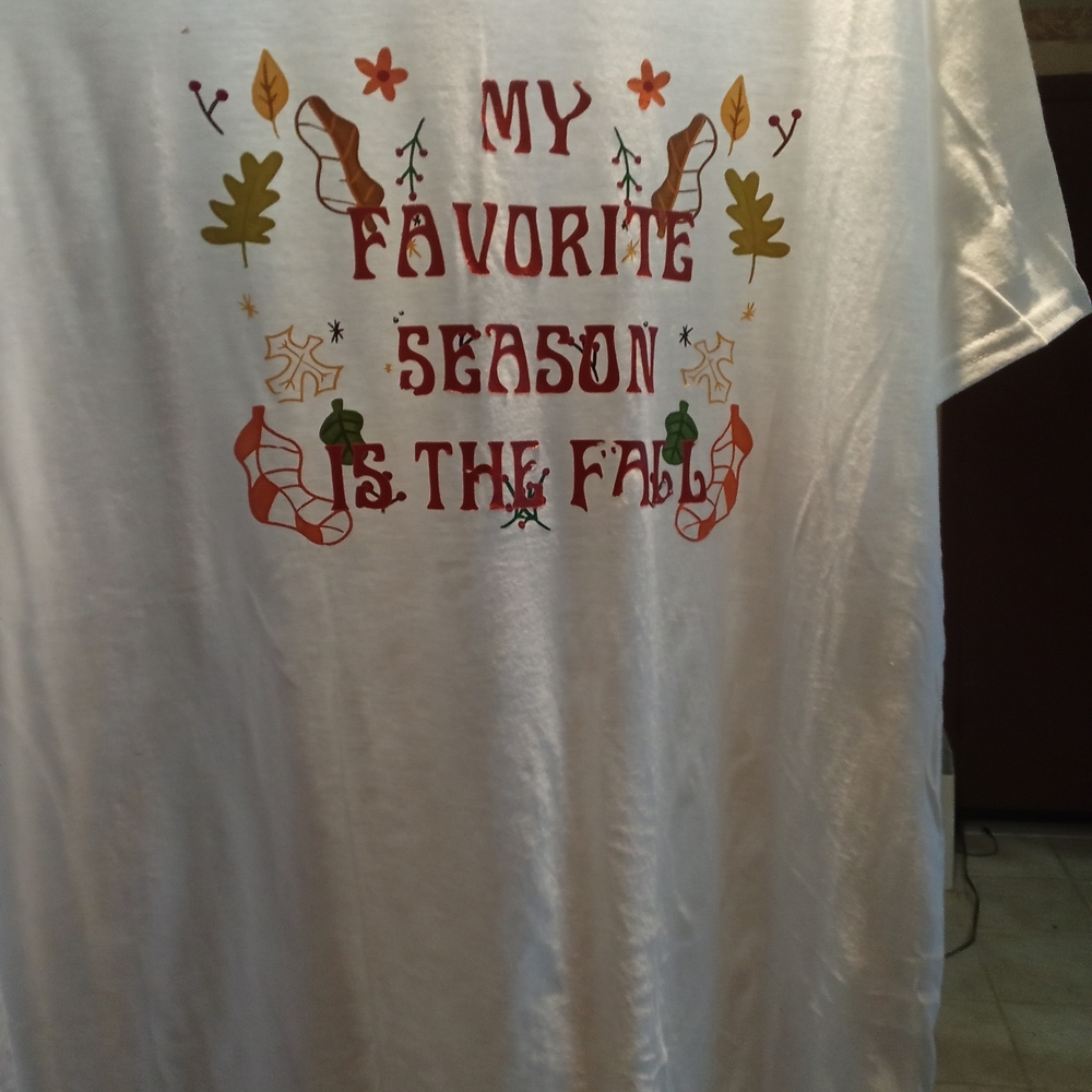 White Graphic T-Shirt with Fall Design